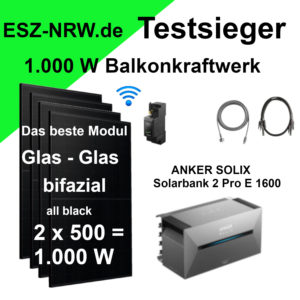 1.000 W Balkonkraftwerk, Anker Solix Solarbank 2 E1600 Pro = 1,6 kW Speicher
